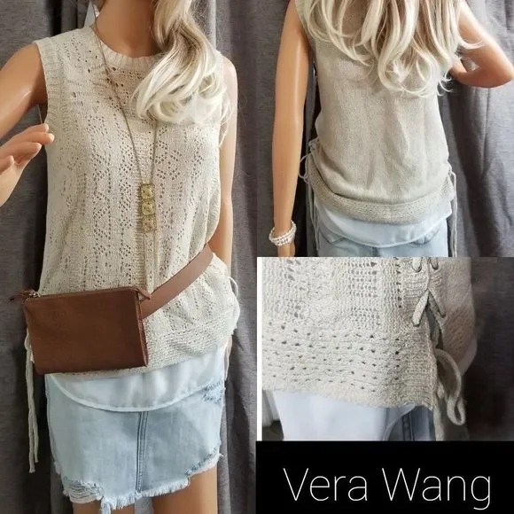VERA WANG BNWT Knit Layered Tank Crew Neck Beige - Picture 2 of 8